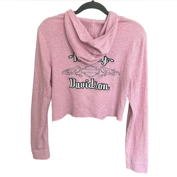 Harley Davidson Cropped Knit Hoodie Top - Picture 2 of 7